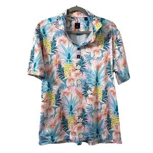 Con.struct Men’s Hawaiian Hibiscus Pineapple Print‎ Performance Polo Top Size L